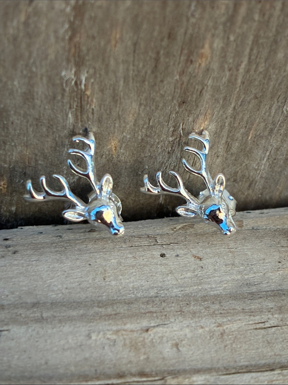 Sterling Silver Deer Head Stud Earrings - Silver
